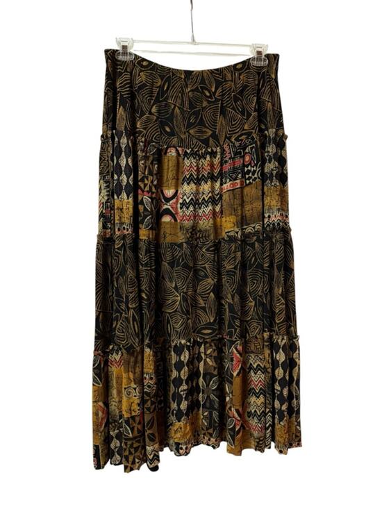 Vikki Vi Dresses & Skirts - Vikki Vi Black and Gold Patchwork Tiered Maxi Skirt 1X